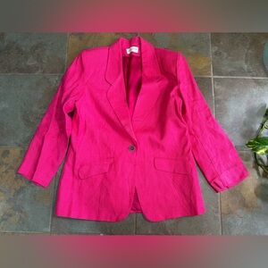 Vintage 100% Linen Blazer Hot Pink Casual Corner Sz 14 Satin Lined